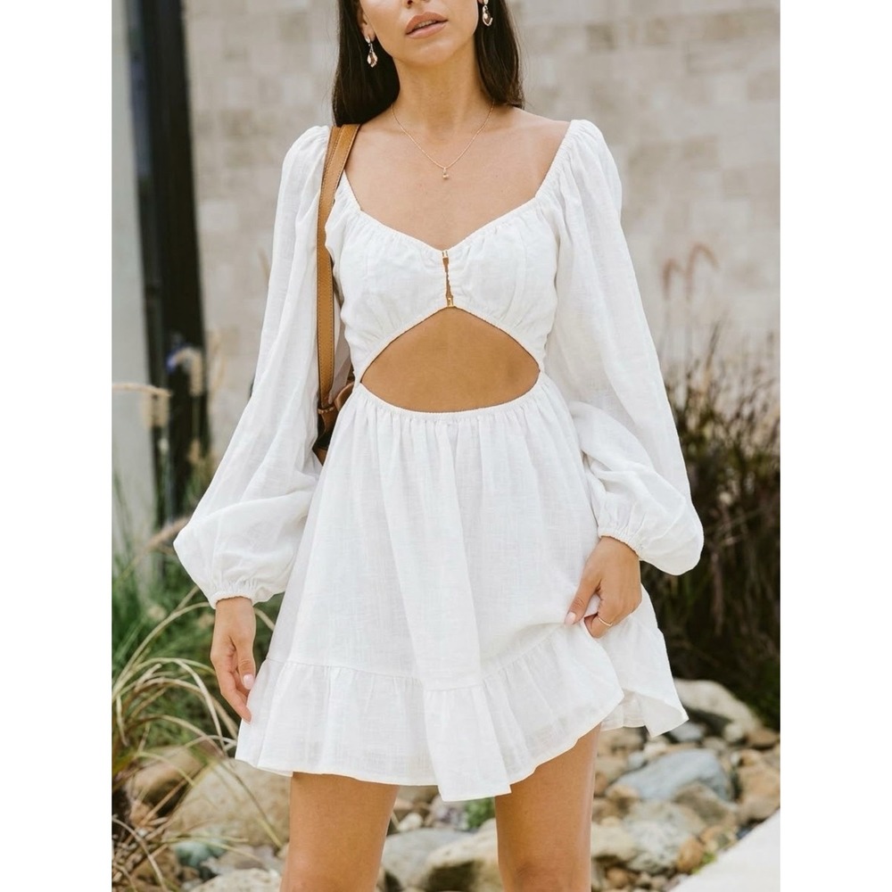 SABO Skirt White Caycee Cutout Mini Dress Large L Bohemian Coastal Resortwear